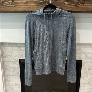 GAP fit Heathered blue Gray Brushed Tech Jersey zip up sweater